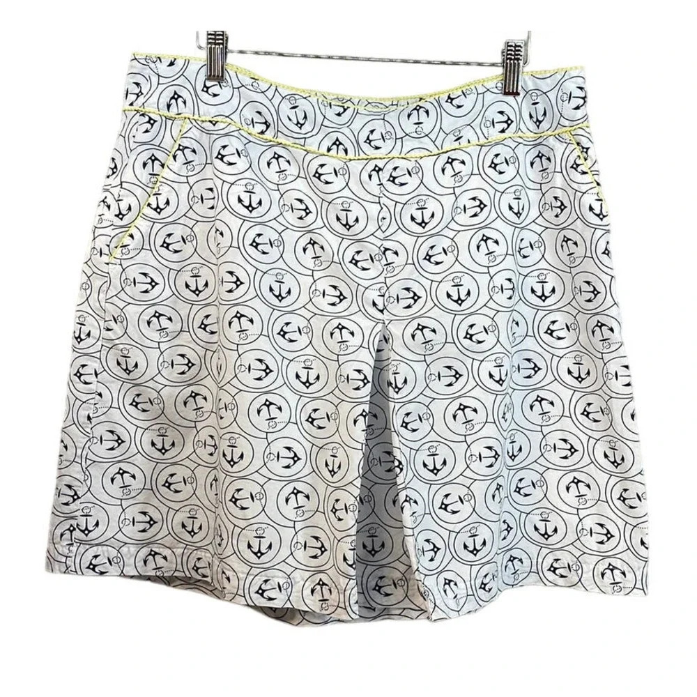 New‎ LL Bean White Cotton A-Line Skirt With Anchor Design Size 14 PET
